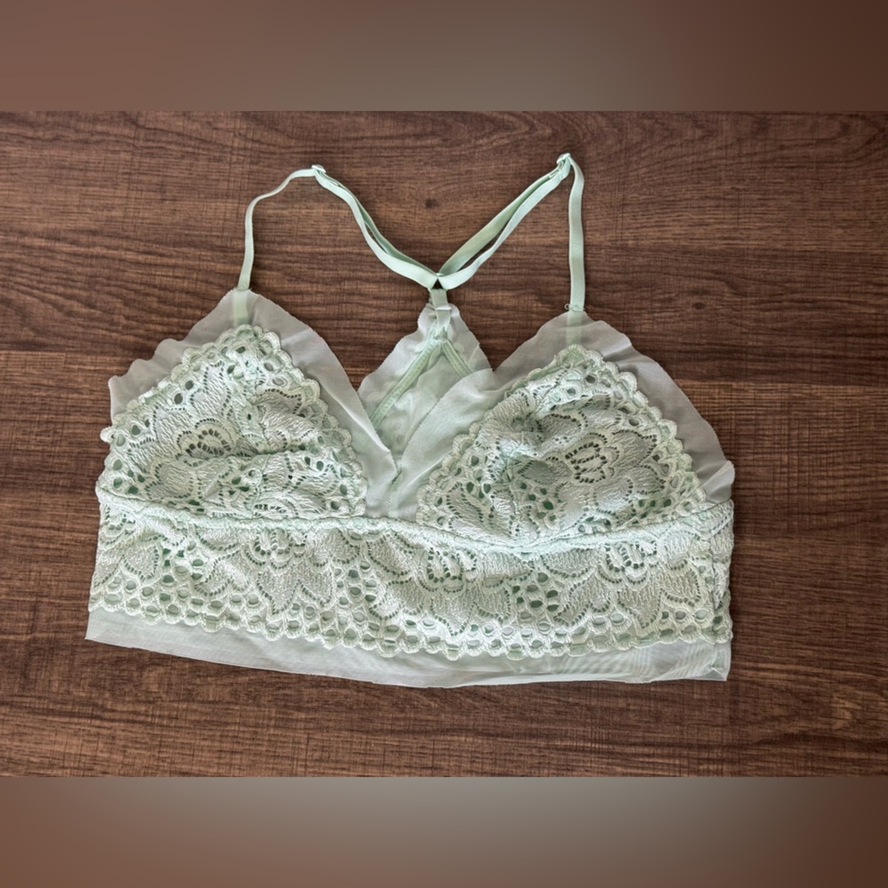 ⚡️ Aerie Mint Green Lace Bralette M Adjustable Straps Mesh Lined